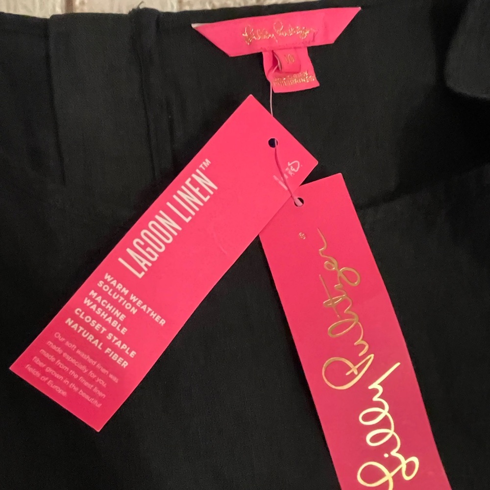 Lilly Pulitzer Classic Black lagoon linen zip back Dress 10 new with tags $188 - Picture 4 of 5